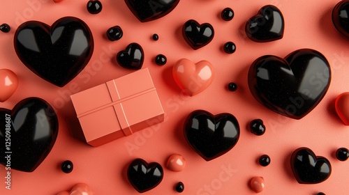 Colorful Heart Shapes and Gift Box on a Vibrant Background