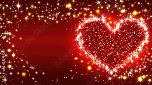 Sparkling Red Heart on a Glittering Background with Bokeh Effects