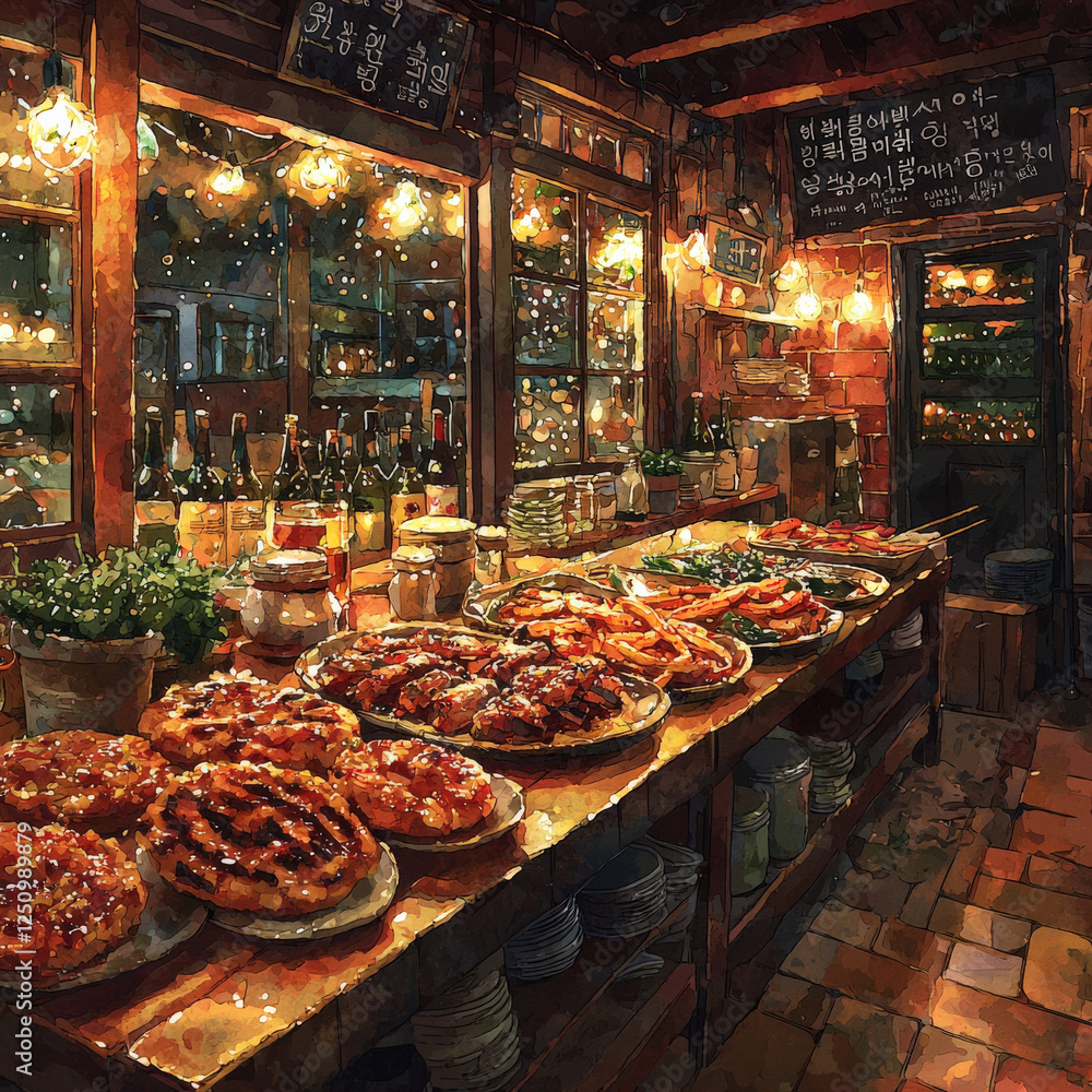 Abundant_display_of_pizzas,_salads,_and_breads_on_long_wooden_tables_in_a_warm,_rustic_restaurant_setting. Abundant_display_of_pizzas,_salads,_and_breads_on_long_wooden_tables_in_a_warm,_rustic_restaurant_setting.