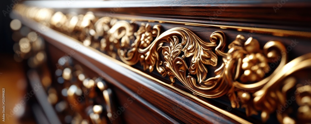 Elevate your dining room with this exquisite luxury wooden sideboard, featuring stunning gold inlays and meticulously crafted intricate carvings This custom furniture piece adds a touch of opulence