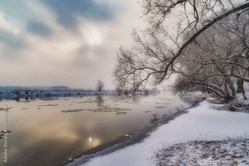 Piękno śnieznej i mroznej zimy w Dolinie Narwi i Biebrzy - Podlasie, Polska