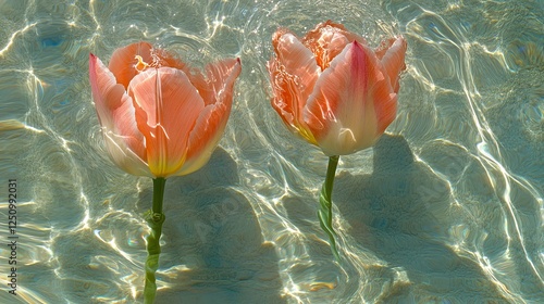 Delicate Tulips Floating on Gentle Water Ripples
