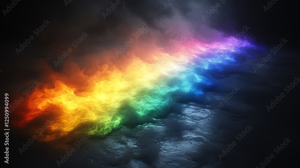 Naklejka premium Rainbow Colored Smoke Trails Across Dark Surface