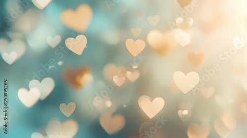 Abstract Hearts Background Soft Pastel Colors Teal Gold Romantic Bokeh Lights