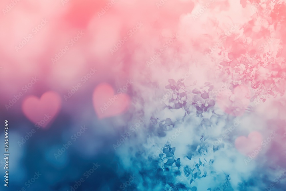 Fototapeta premium Abstract Pink and Blue Heart Background with Soft Bokeh Lights
