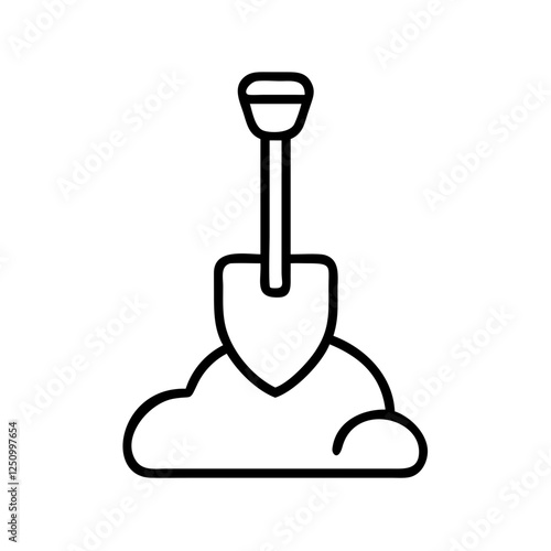 Shovel vector icon outline illustration, essential tool for digging and moving soil