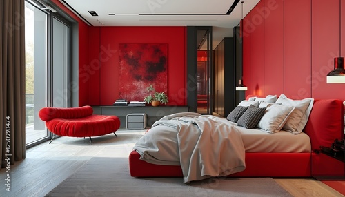 Modern Red Bedroom Interior Design