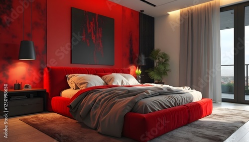 Red Velvet Bedroom Interior Design  Modern Luxury Bed