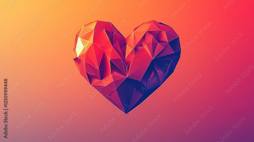 Abstract Red Orange Purple Polygonal Heart on Gradient Background Abstract Red Orange Purple Polygonal Heart on Gradient Background