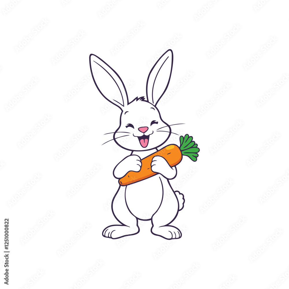Fototapeta premium Happy Easter Bunny Rabbit Carrot Cute Vector Illustration
