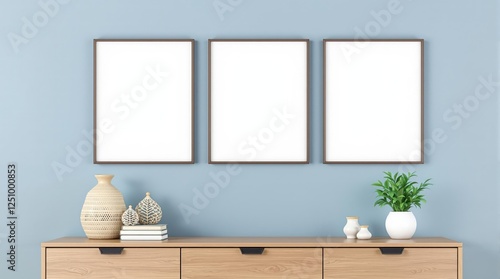 Three frames on the wall and decor 