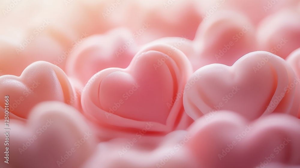 Closeup of Pink Heart Shaped Candies with Soft Focus and Water Droplets Closeup of Pink Heart Shaped Candies with Soft Focus and Water Droplets
