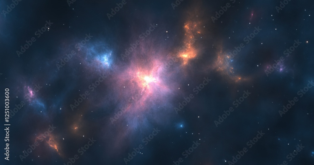 Obraz premium Colorful nebula in deep space with vibrant colors and scattered stars.