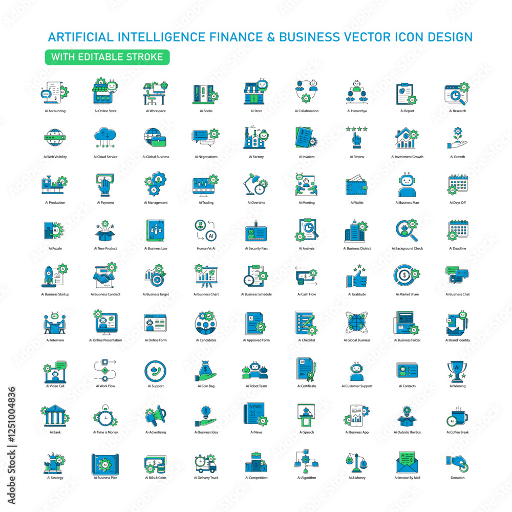 AI Finance and Business Technology Vector Icon Design Set AI Finance and Business Technology Vector Icon Design Set