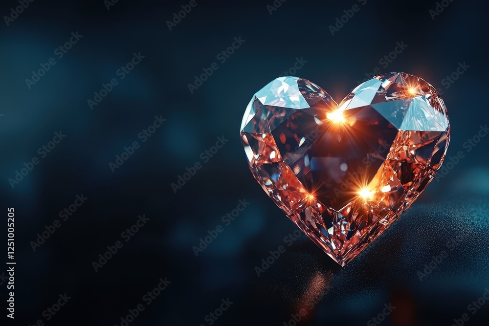 Dark Blue Background Facet Heart Shaped Diamond Gemstone Dark Blue Background Facet Heart Shaped Diamond Gemstone