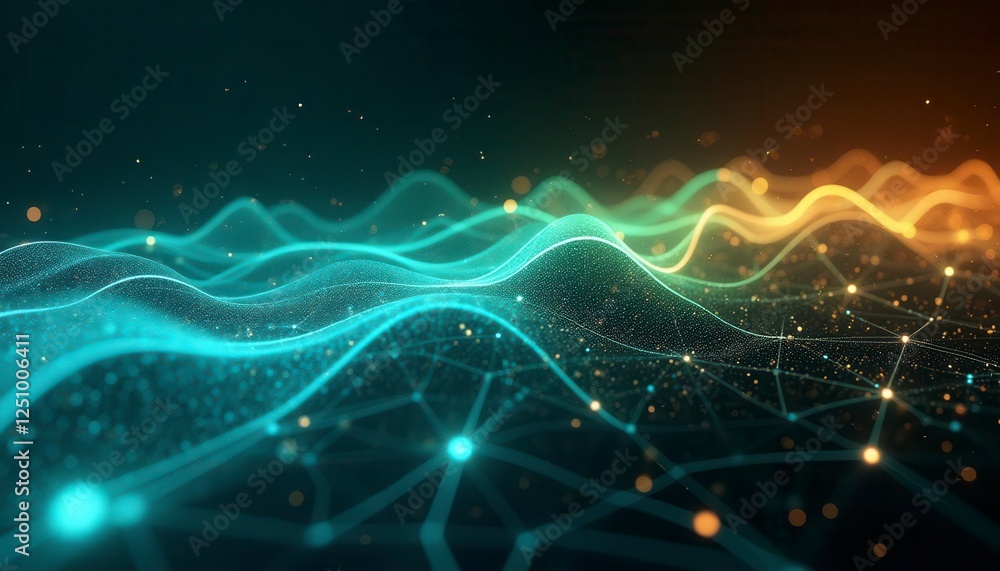 Fototapeta premium Abstract digital wave patterns in teal and orange. Possible use for technology background