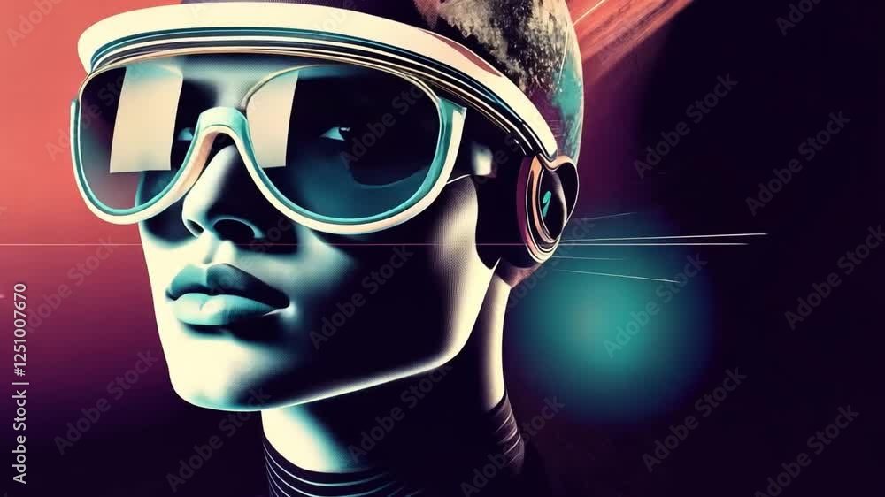 Futuristic Glamour: A captivating digital portrait of a stylish woman wearing futuristic sunglasses, set against a vibrant abstract backdrop, exuding cool confidence and a sense of enigmatic mystery. Futuristic Glamour: A captivating digital portrait of a stylish woman wearing futuristic sunglasses, set against a vibrant abstract backdrop, exuding cool confidence and a sense of enigmatic mystery.
