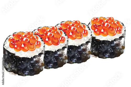 Sushi with red caviar isolated illustration