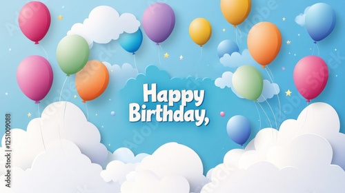 Happy Birthday Celebration: Colorful Balloons Floating in a Dreamy Sky