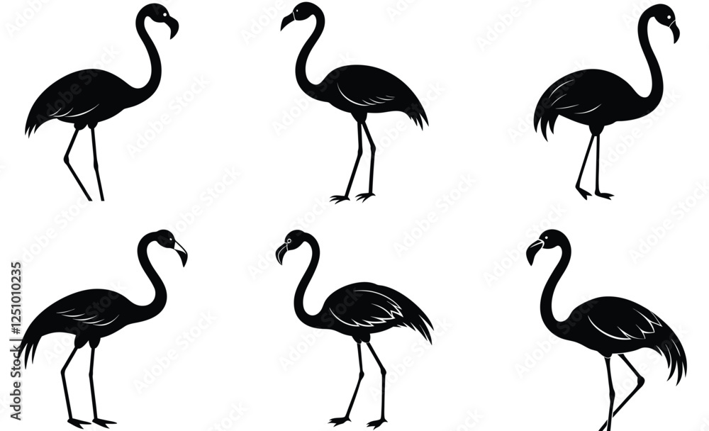Obraz premium Flamingo bird silhouette vector set illustration