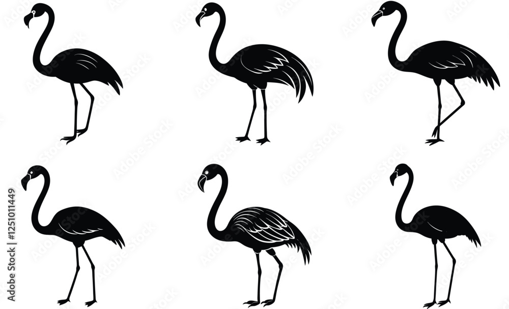 Obraz premium Flamingo bird silhouette vector set illustration