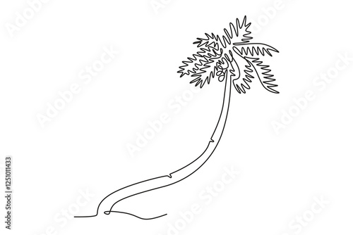 Continuous one line drawing cocos nucifera. Decorative coconut palm tree concept for plantation company logo and home art wall decor poster print. Single line draw design vector graphic illustration