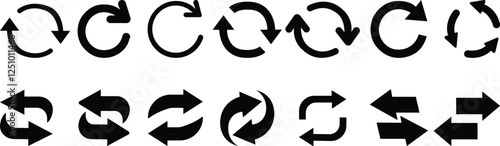 Refresh icon set.Containing data, strategy, planning, research solid icons collection. Vector illustration. For website design, logo, app, template, ui. Refresh sign, reload sign. Circular arrows.