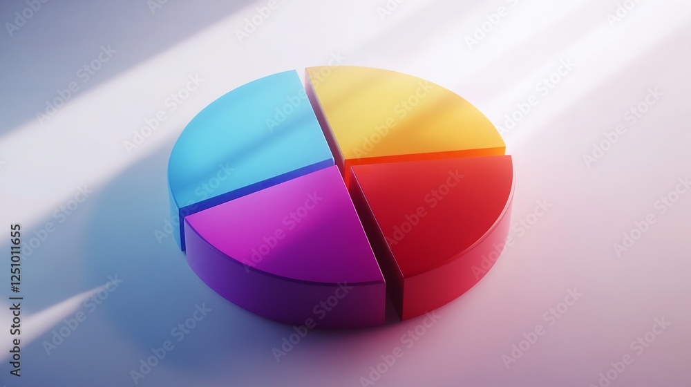 Obraz premium 3D pie chart icon with colorful segments, floating above a white background