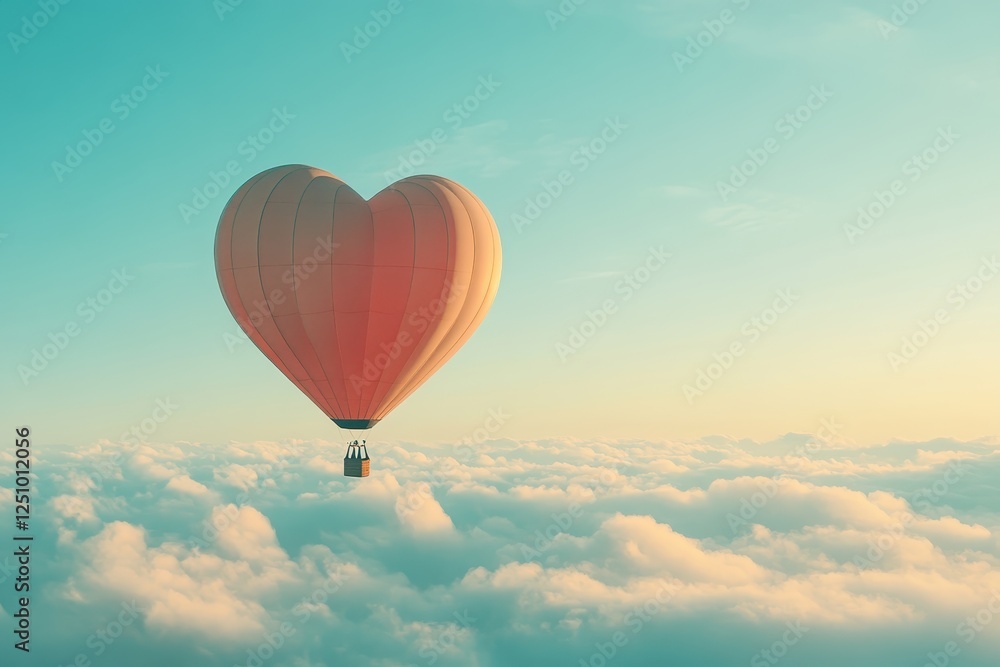 Obraz premium Heart Shaped Hot Air Balloon Soaring Above Clouds at Sunrise
