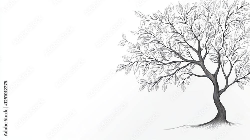 Obraz premium Elegant Black and White Tree with Intricate Branches and Leaves on a Minimalistic Background