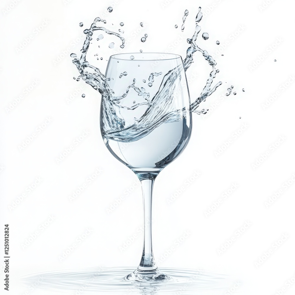 3d render, water splash in the shape of wineglass, clear liquid splashing clip art, isolated on white background 3d render, water splash in the shape of wineglass, clear liquid splashing clip art, isolated on white background