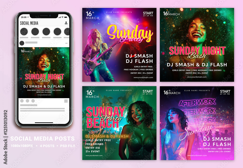 editable-social-media-set-for-club-disco-and-night-parties-stock