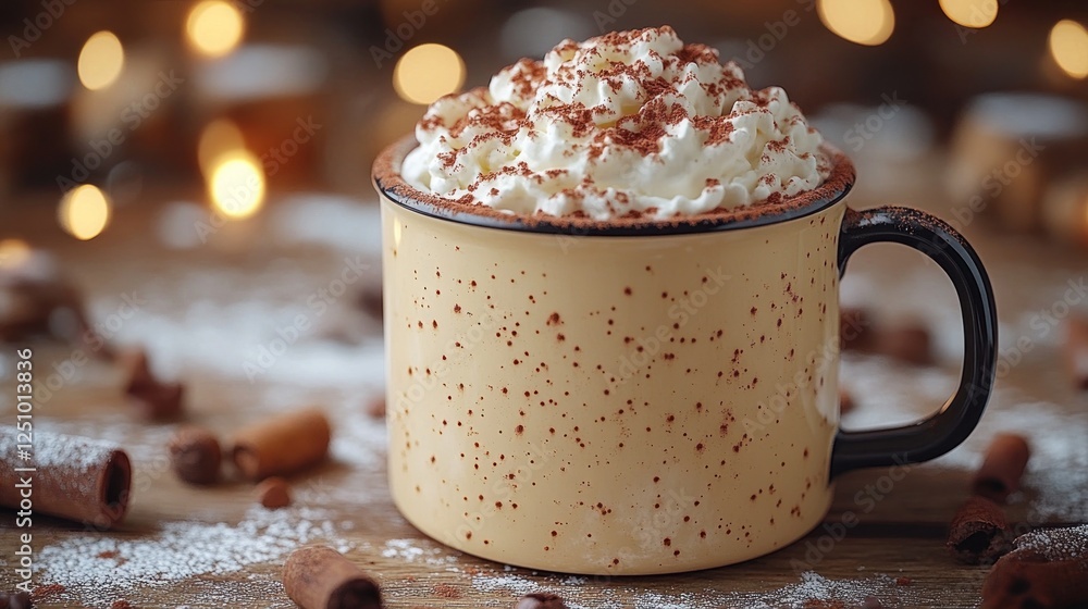 Festive Hot Chocolate, Whipped Cream, Cozy Winter Festive Hot Chocolate, Whipped Cream, Cozy Winter