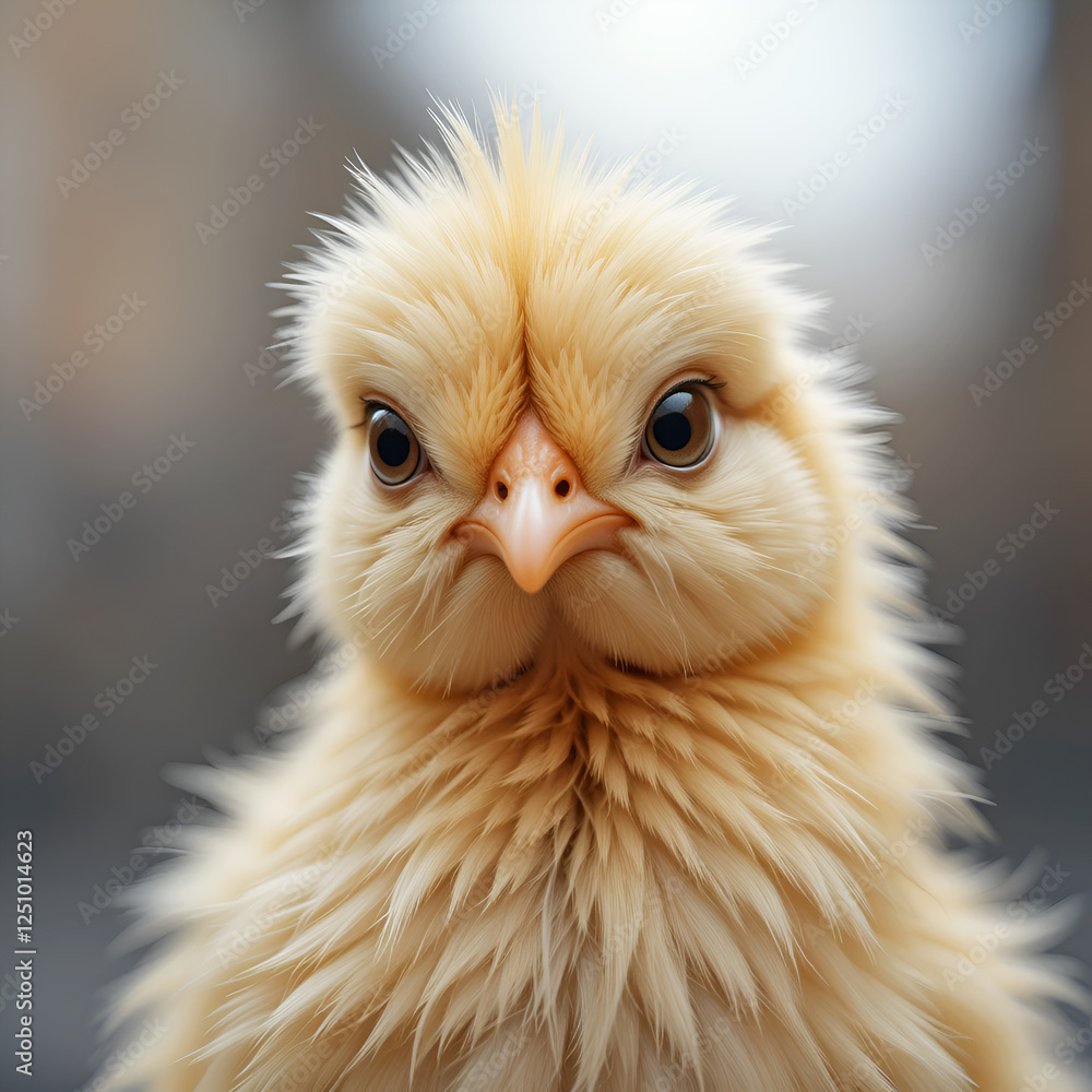 portrait of beautiful yellow cute chick. Digital art. Ai generated