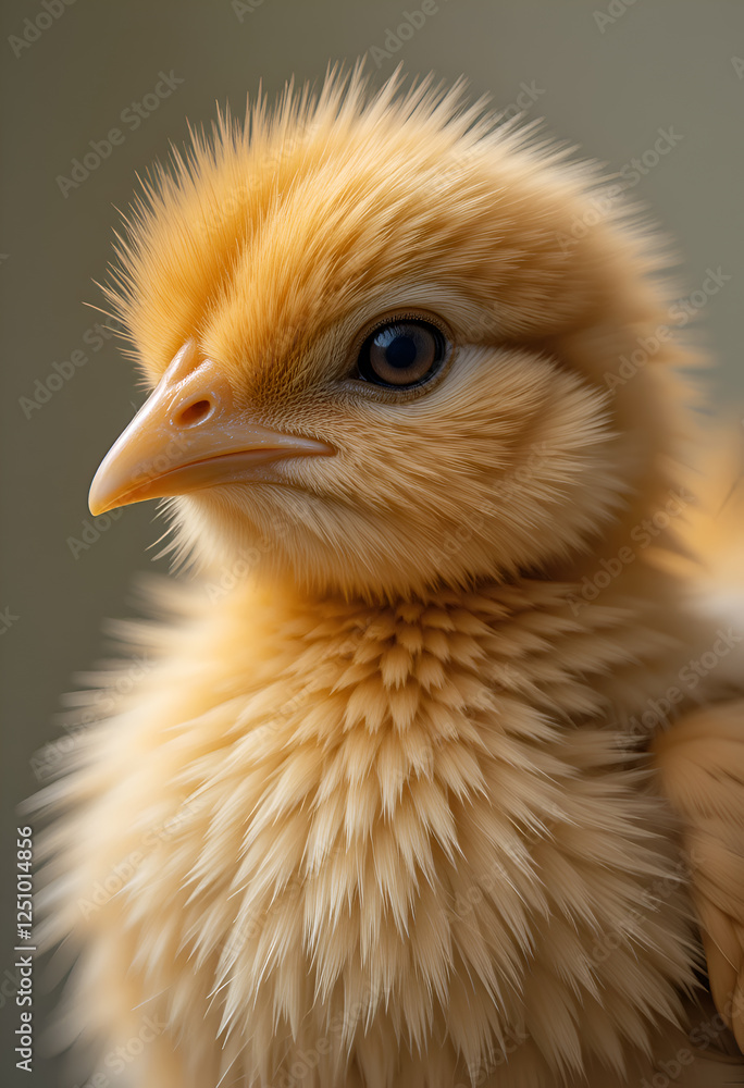 beautiful yellow cute chick against grey background. Ai generated