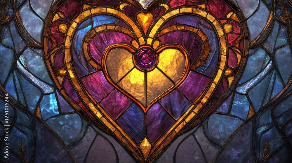 Obraz premium Intricate Stained Glass Heart with Jewel Center