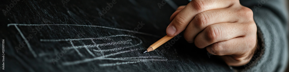 Hand Drawing on Chalkboard with Pencil Hand Drawing on Chalkboard with Pencil