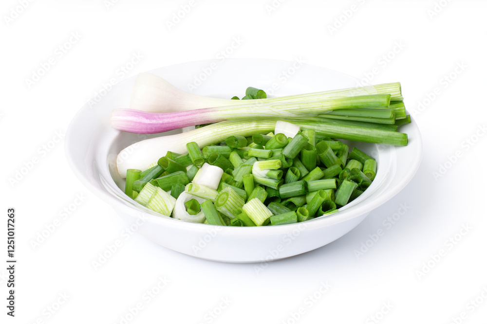 green onion slice in bowl isolated green onion slice in bowl isolated