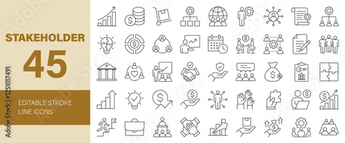 Stakeholder Line Editable Icons set. Vector illustration for web and mobile app. Business related icons: corporation, investor, employee, supplier, government, community, shareholder, and more.