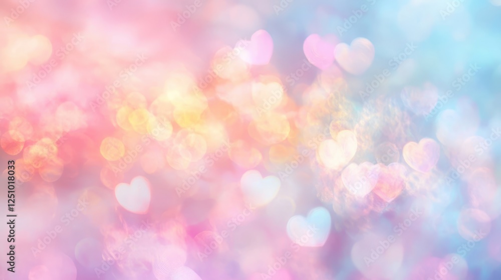 Pastel Hearts Bokeh Background: Soft Pink, Blue, and Yellow Lights Pastel Hearts Bokeh Background: Soft Pink, Blue, and Yellow Lights