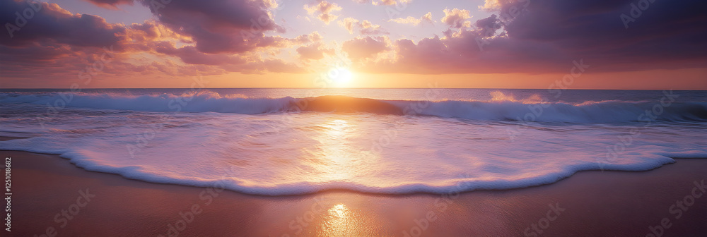Golden Sunset on a Tranquil Beach: A Serene End to a Beautiful Day Golden Sunset on a Tranquil Beach: A Serene End to a Beautiful Day