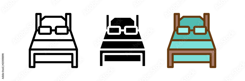 Bed icon vector set. mattress blanket and pillow icon, solid, flat, color-style. Vector illustration Bed icon vector set. mattress blanket and pillow icon, solid, flat, color-style. Vector illustration