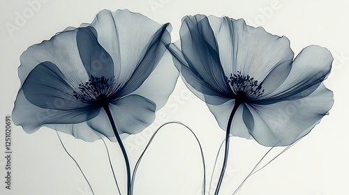 Two Delicate Blue Poppies in Artistic X Ray Style