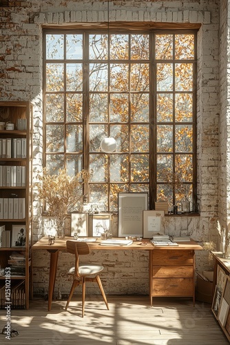 Sunlit Autumnal Workspace Near Large Window