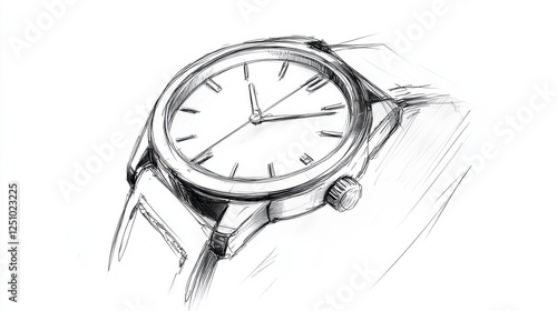 Elegant Hand-Drawn Sketch of Classic Watch Design on White Background for Timeless Fashion and Accessories