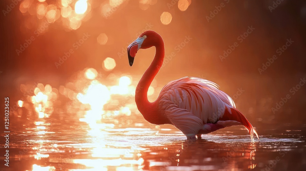 Fototapeta premium Flamingo sunset lake water nature wildlife