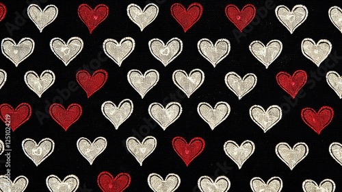 Colorful Heart Pattern Design on Black Background for Textiles