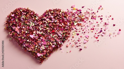 Colorful Heart Shaped Confetti on Pink Background for Celebrations