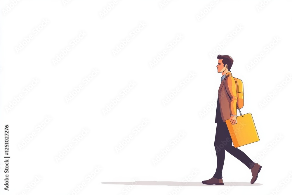 Young Professional Walking with Briefcase and Backpack in Modern Illustration Style Young Professional Walking with Briefcase and Backpack in Modern Illustration Style