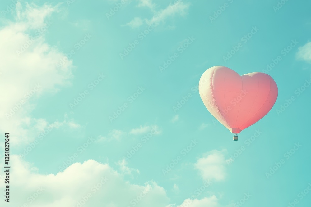 Fototapeta premium Pink Heart Shaped Hot Air Balloon Soaring in a Pastel Sky